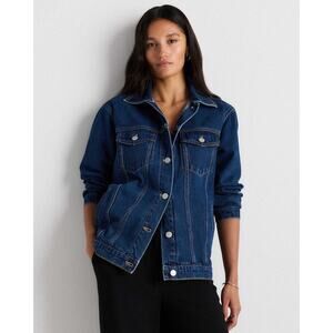 Quince 100% Organic Cotton Oversized Denim Jacket in Dark Indigo, size M